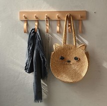 Entryway wood coat rack wall mount, Modern wooden leather wall hooks rac... - £90.46 GBP