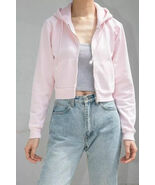 Brandy Melville Pale Pink Cropped Zip Up Hoodie One Size - $339.86 MXN