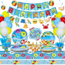 Beach Ball Birthday Party Supplies - Pool Party Decorations Set Includes Happy B - £26.77 GBP
