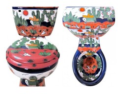 Mexican Talavera Ceramic Toilet Hand Painted - Rancheros - - $22,462.85 MXN