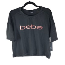 Bebe Sport Womens Short Sleeve Boxy Top T Shirt Logo Mesh Wicking Black L - £11.35 GBP