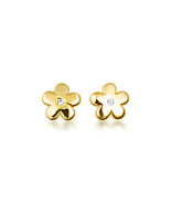 14K Yellow Gold Diamond Flower Baby Stud Earrings - $2,093.82 MXN