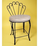 1970s Hollywood Regency Metal Vanity Stool Chair 17&quot; Tall Wrought Iron S... - $372.34 CAD