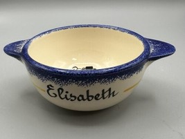 Bowl Soup Trinket Elizabeth Hand Painted Fait Main Pornic France Handles 2.5 x 4 - £6.10 GBP