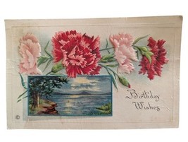 Birthday Wishes Floral Lake Waterfront View Embossed Postcard  Kansas 19... - $3.49
