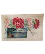 Birthday Wishes Floral Lake Waterfront View Embossed Postcard  Kansas 19... - $65.20 MXN
