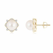 Authenticity Guarantee 
ANGARA 8MM Freshwater Pearl and Diamond Halo Stud Ear... - £721.01 GBP