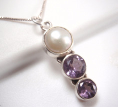 Cultured Pearl and Amethyst 925 Sterling Silver Pendant you get exact item c77d - £10.11 GBP