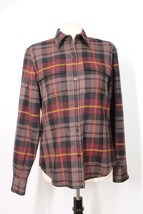 Vtg 90s Y2K Lauren Ralph Lauren S 100% Wool Brown Red Plaid Shirt Top Fall - £37.37 GBP