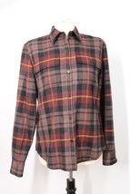 Vtg 90s Y2K Lauren Ralph Lauren S 100% Wool Brown Red Plaid Shirt Top Fall - £35.49 GBP