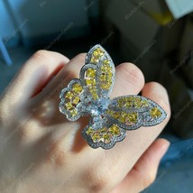 12 Carat Citrine &amp; Created Diamonds Butterfly Wedding Ring 14K White Gold Finish - £349.24 GBP