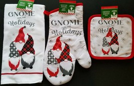 Christmas Linen ‘Gnome For The Holidays’ Pot Holders, Oven Mitts, Towels, S20b,  - £2.35 GBP