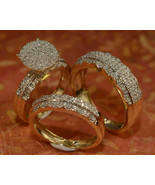 3.00Ct Round Cut Diamond His Her Trio Wedding Band Set 14K Yellow Gold F... - £153.01 GBP