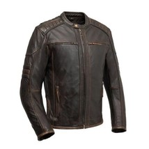 Men&#39;s Vented CE Armor Leather Motorcycle Jacket Rider Club by FirstMFG - £231.27 GBP
