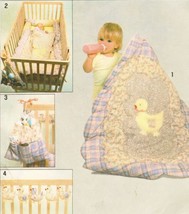 Vtg Baby Nursery Crib Chick Quilt Applique Bumper Pad Diaper Bag Toy Sew Pattern - £10.40 GBP