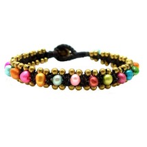 Bohemian Multicolor Dyed Freshwater Pearl Beaded Stackable Strand Bracelet - £7.07 GBP