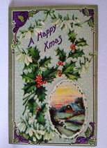 Happy Xmas Postcard Embossed Poinsettias Christmas Cottage Series 2234 Germany - £6.93 GBP