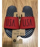 Rae Dunn Womens Slides USA Size 8 Red Blue White Stars 4th  July Shoes P... - $51.60 CAD
