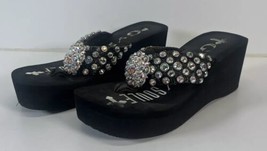 Gypsy Soule Black Platform Flip Flop Wedges Crystal Studded Crystals 8 - £118.98 GBP