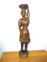 African Sculpture Tribal Woman Water Pot on Head Wood Carving - Abstract Art 19&quot; - £23.43 GBP