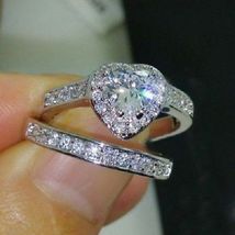 1.80Ct Heart Cut Diamond Engagement Bridal Ring Set in 14K White Gold Finish - £74.73 GBP