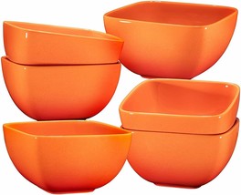 Ceramic Square Bowls Set of 6 Cereal Salad Pasta Bowls Set 26 OZ Orange - £47.84 GBP