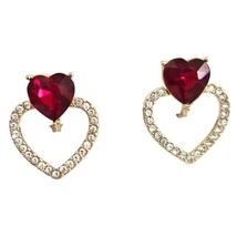 Napier Red Glass Heart &amp; Rhinestones Clip On Earrings - £13.22 GBP