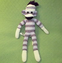 21&quot; Sock Monkey Purple Plush Schylling Stuffed Animal Striped Doll 2009 Lovie - £18.13 GBP
