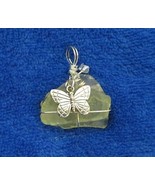 YELLOW SEA GLASS Handcrafted Pendant With Butterfly Dangle - £14.55 GBP
