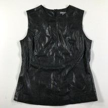 Vince Leather Vest Womens 4 Black Paper Thin Crew Neck Sleeveless Shiny - £88.25 GBP