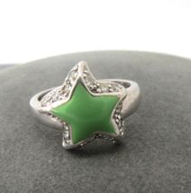 Sterling Silver Star Fish Ring 925 Green Enamel  Size 7  Rhinestones 4.79 Grams - £25.48 GBP