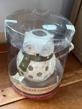 Yankee Candle SPARKLING SNOW Ceramic Gray &amp; White Christmas Owl Candle Luminary - £8.85 GBP