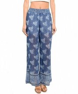 Women&#39;s Blue and White Floral Print Elastic Waist Wide Leg Boho Palazzo ... - $20.00