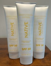 Lot Of 3 Native Mineral Sunscreen Zinc Oxide Coconut Pineapple SPF30 5 Fl Oz NEW - $27.70