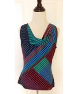 CALVIN KLEIN Multi-Color Stripe Sleeveless Cowl Neck Stretch Tank Top (S... - $19.50
