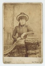 Antique Circa 1880s ID&#39;d Cabinet Card Beautiful Woman Wearing Hat Fort Wayne, IN - £12.48 GBP