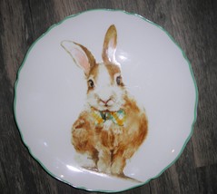 Grace&#39;s Teaware Polka Dot BUNNY-BOW TIE 10.5&quot; Dinner Plate Easter Rabbit - £14.19 GBP