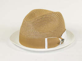 Men's Bently Semi Crushable Fedora Briad Straw Hat Enzo EN204 Cognac White image 4