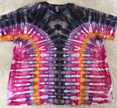 Gildan Men’s Black Purple Pink Orange Ice Tie Dye Short Sleeve Shirt XXL - £19.52 GBP