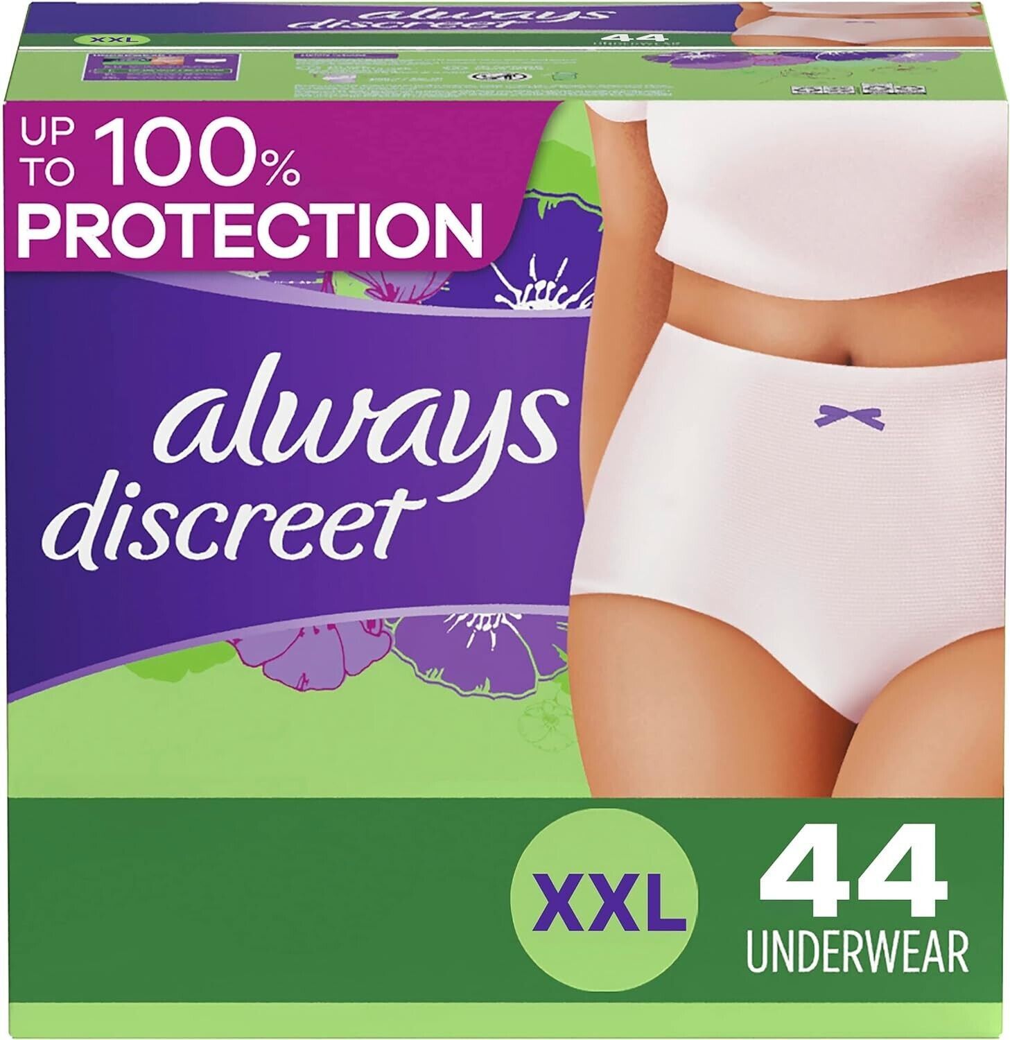 Always Discreet Adult Incontinence & Postpartum Underwear For Women, Size Xxl 44 - £30.37 GBP