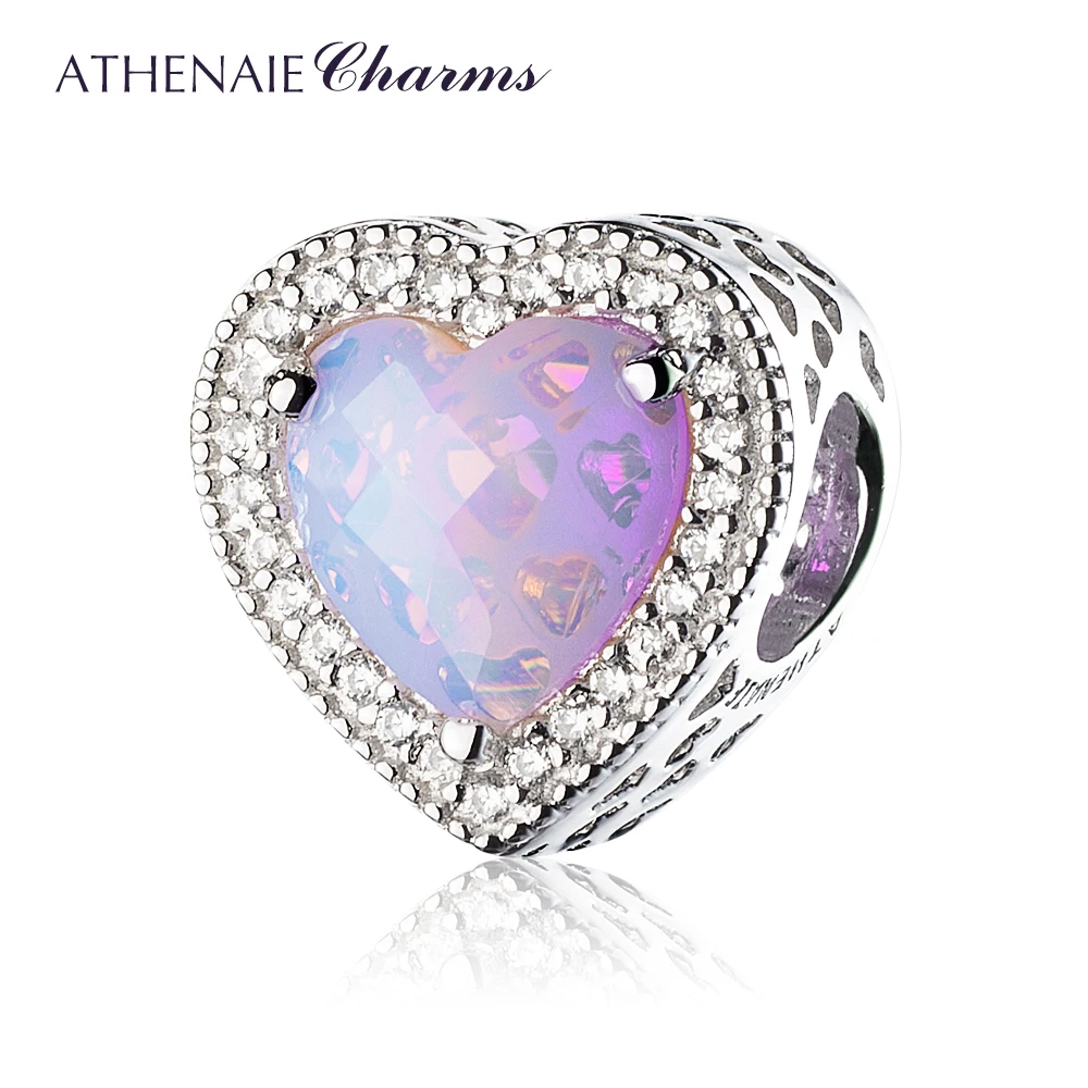 925 Sterling Silver Radiant Hearts Charms Beads Pave Opalescent Pink Crystal &amp; C - £41.63 GBP