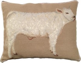Throw Pillow CHAROLAIS Needlepoint Lamb 16x20 20x16 Pink Taupe Beige Wool - £234.65 GBP