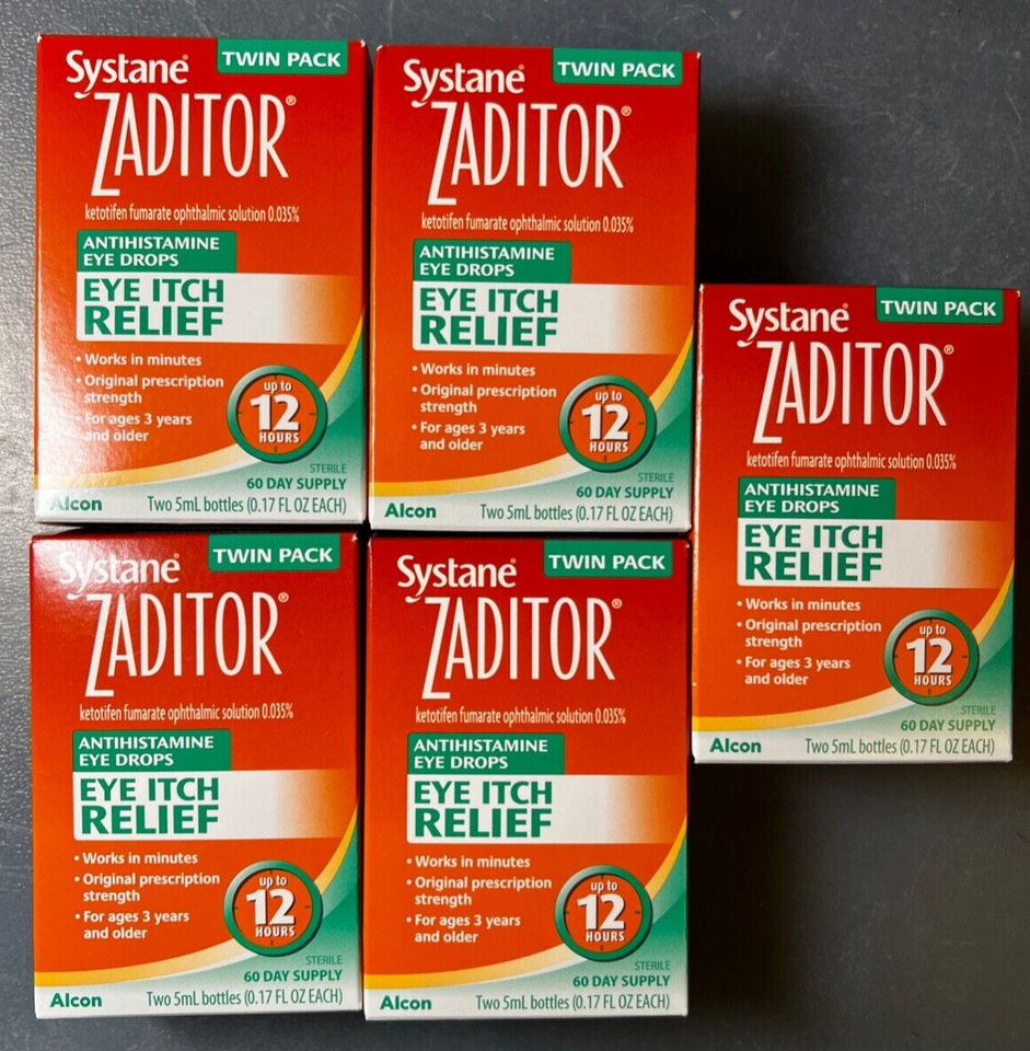 Primary image for Lot of 5 Systane Zaditor Antihistamine Eye Drops Twin Packs EXP.  2025+