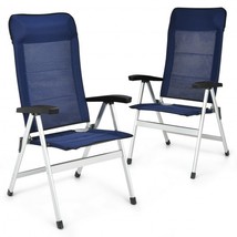 2Pcs Patio Dining Chair with Adjust Portable Headrest-Blue - £133.47 GBP