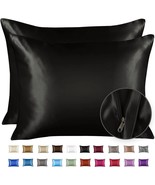 Black Satin Pillowcase for Hair and Skin Silk Pillowcase Black 2 Pack Lu... - £19.46 GBP