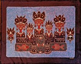 Bali Batik Hand Painting Cotton Fabric Vintage Original Wall Art Signed 36&quot;x28&quot; - £97.01 GBP