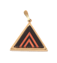 Vintage Triangle Pendant Black / Orange with Gold Tone 1 Inch - $6.79