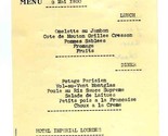 Hotel Imperial Lourdes Menu 1950 Lourdes France Martell Cognac  - $27.70