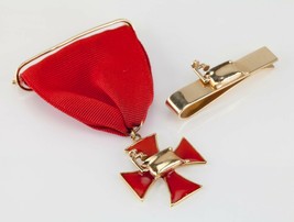 14k Yellow Gold Tie Bar and Red Cross Pin by Merrin Gorgeous Vintage! - £1,395.55 GBP