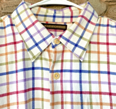 Flannel Shirt Silk Wool Long Sleeve Button Up Rainbow Checkered Mens LAR... - $32.31